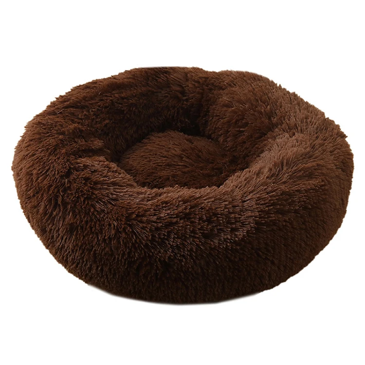 Comfortable Soft Plush Round Faux Fur Donut Pet Dog Cat Sleeping Cushion Bed