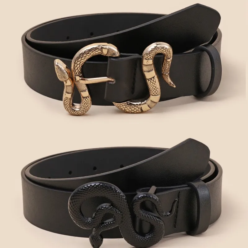 Europe and the United States hot fashion retro snake buckle pu belt all simple belt women