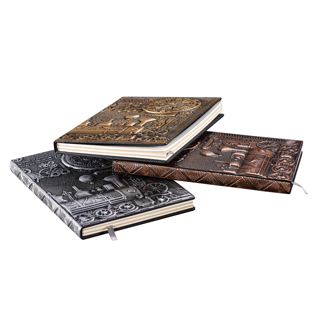 A5 Punk Train Embossed Antique Travel Notebook Custom Leather Diary Writing Notebook Leather Notebook