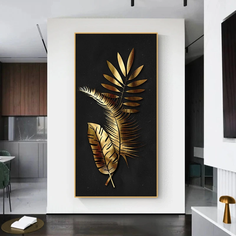 Hot Sale Canvas Print No Frame Nordic Golden Abstract Leaf Flower Wall Picture Modern Style Art Painting For Home Decor