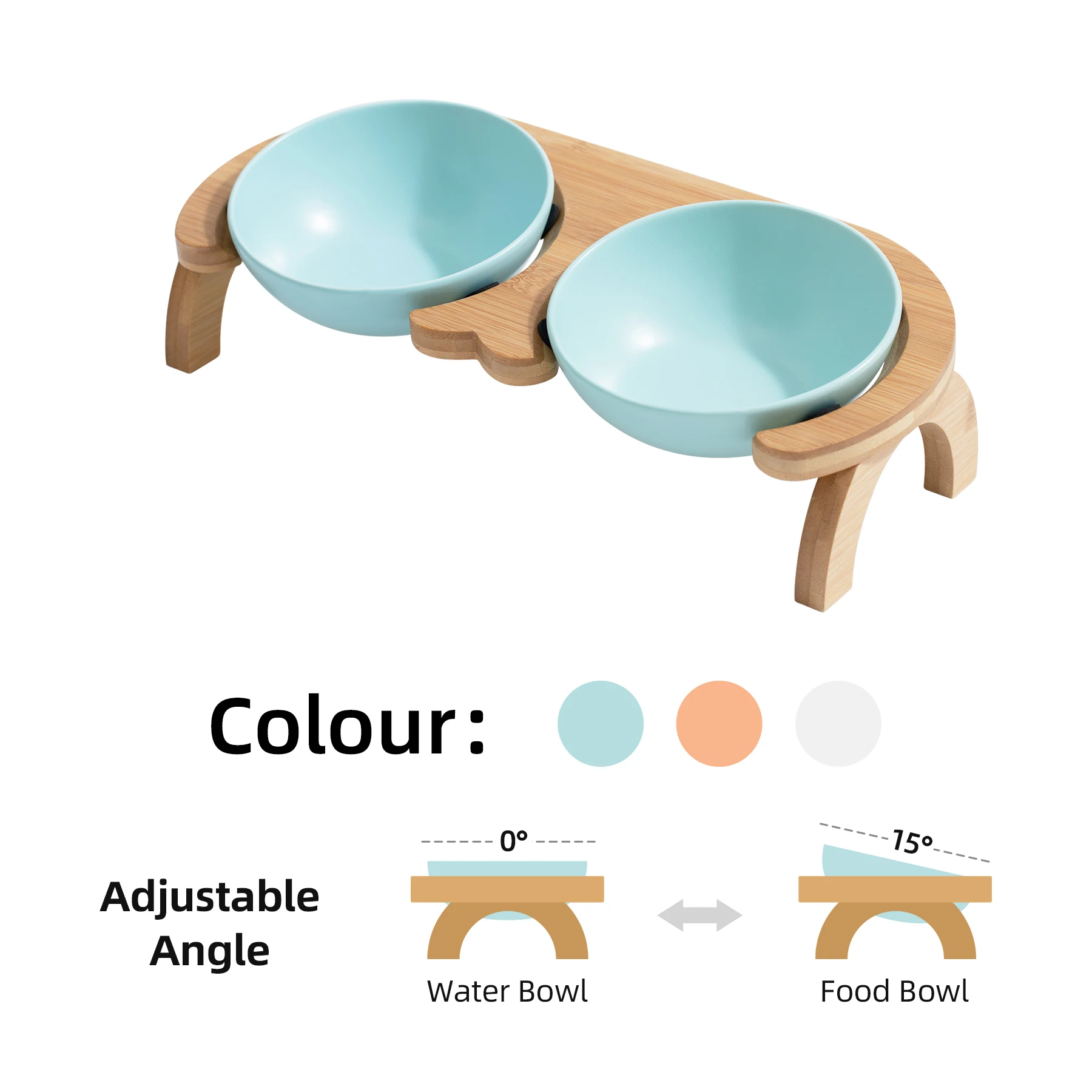 2024 New Tilted Raised Ceramic Bowl Adjustable Cat Food Pot Elevated Protect Cervical Spine Dog Water Pet Double Bowl with Stand