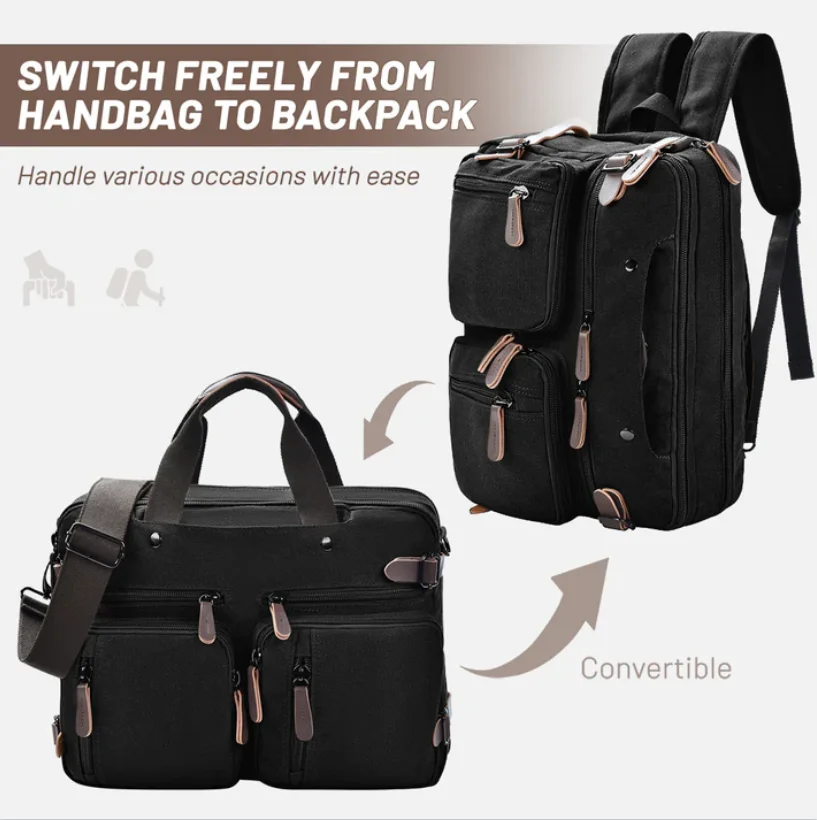 Customized Professional Travel Stylish Canvas 14 15.6 inch 3 in 1 Business Laptop Briefcase Computer Laptop Bag