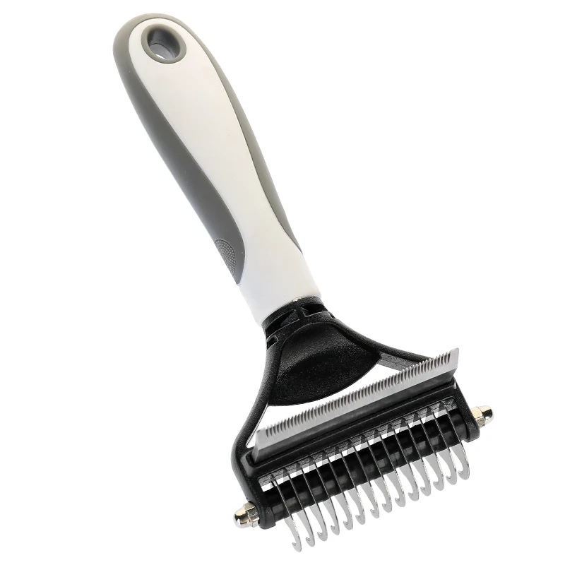 Garfield stainless steel pet hair 2 in 1 cat dog rake deshedding dematting brush comb grooming tools