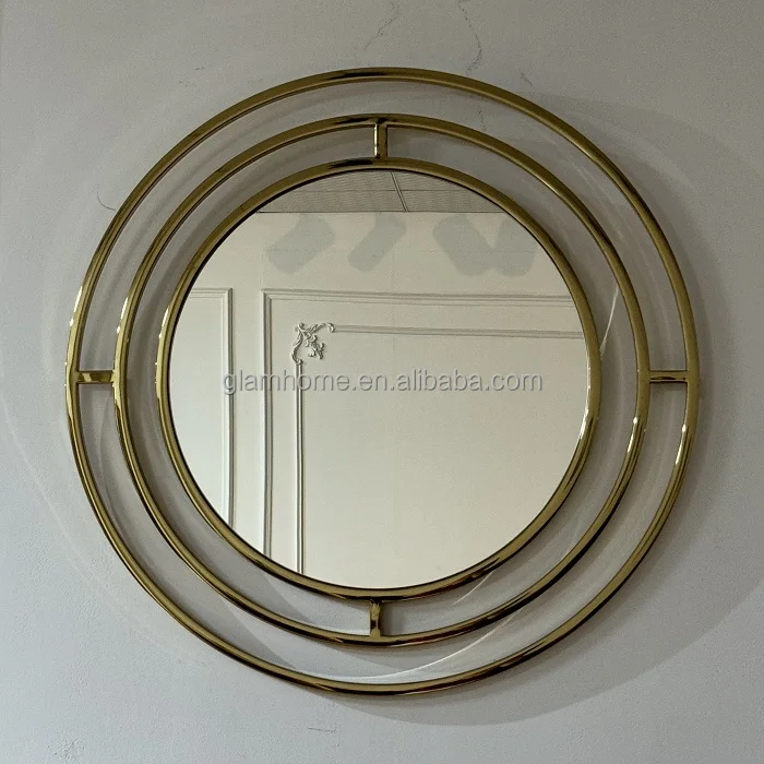 Modern steel metal round hanging shinny gold frame bedroom living room stainless steel wall mirrors home decor