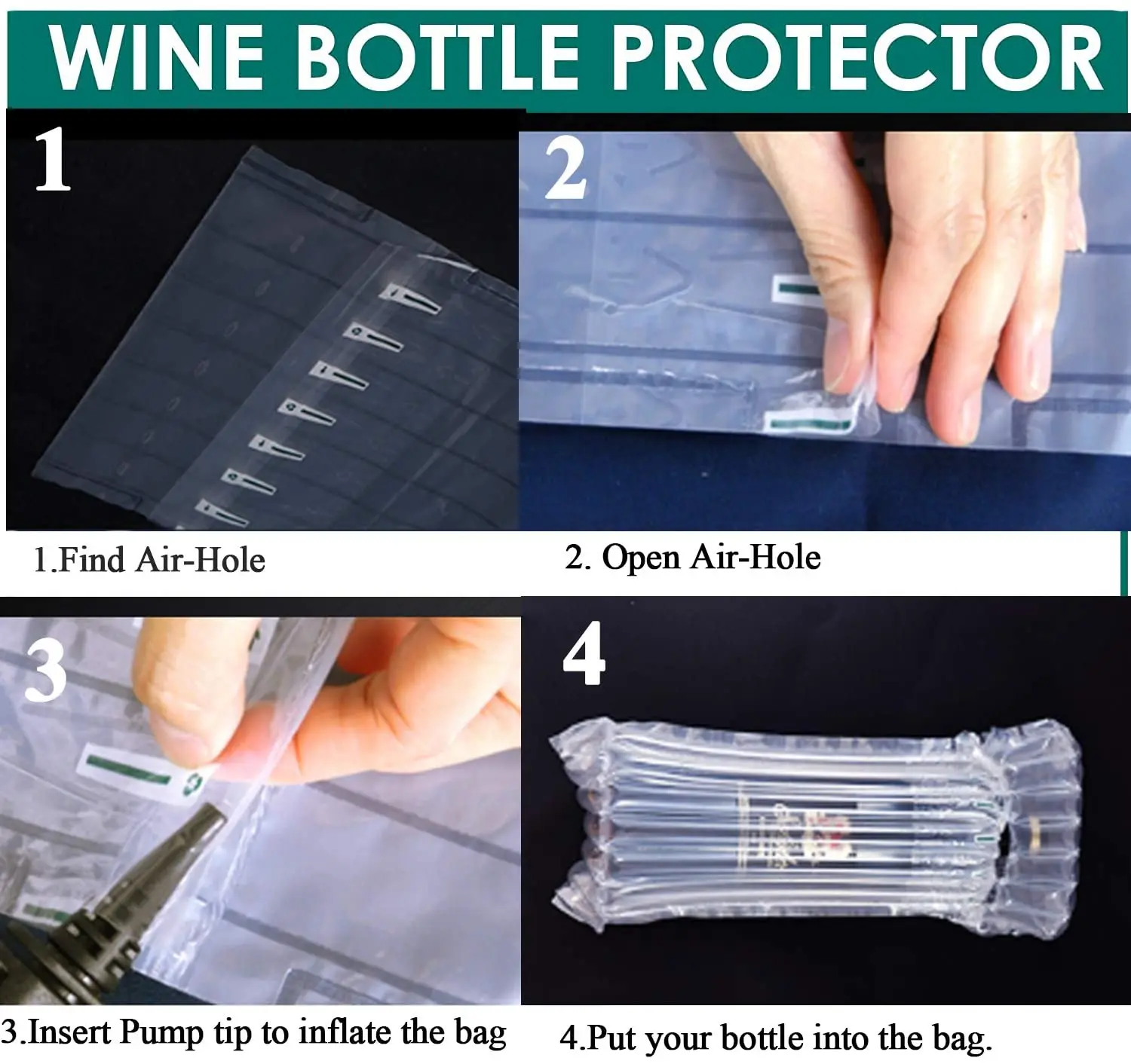 shock resistance PE PA protective package inflatable packaging air column bag wine bottle