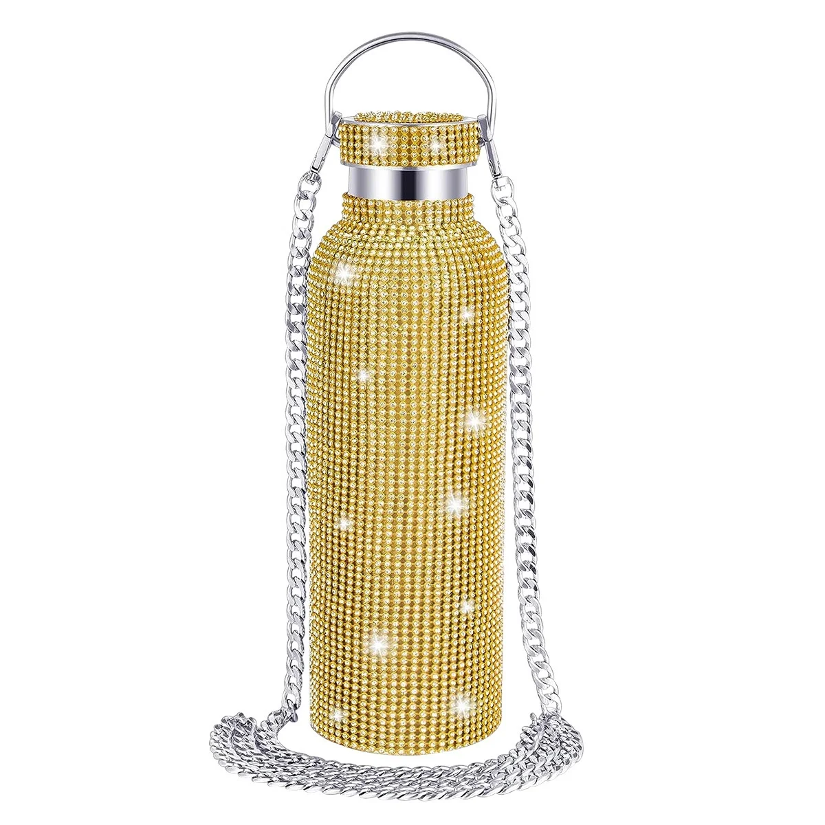 Diamond Water Bottle with Chain Bling Rhinestone Bottles Bulk Glitter Stainless Steel Water Bottle 600ml 20oz