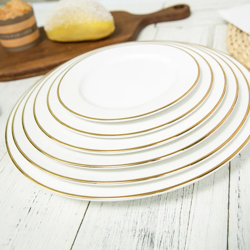 Dinnerware luxury restaurant white gold ceramic dinner dish porcelain plates