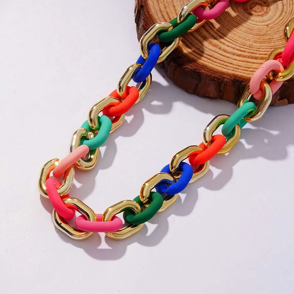 Colorful Acrylic Chunky Chain Necklaces  Bohemia Thick Cable Chain