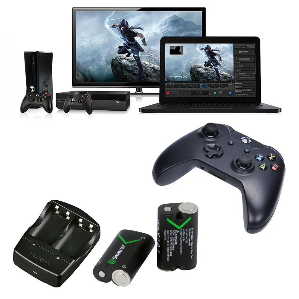  Rechargeable NI-MH Battery 2000mAH (2-Pack) Dual-Channel Charger for Xbox One / S Wireless