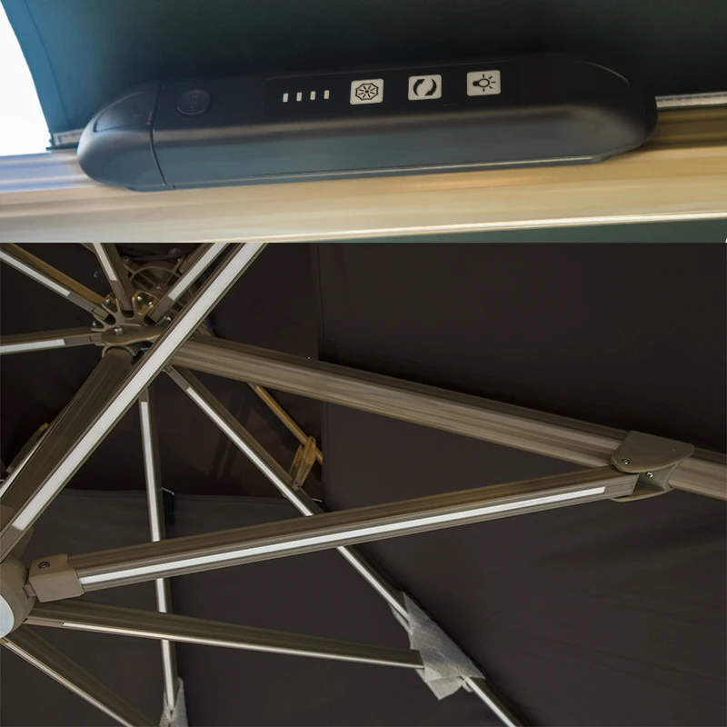 Glamping promotional big umbrella outdoor parasols umbrellas outdoor garden solar patio umbrella with led lights