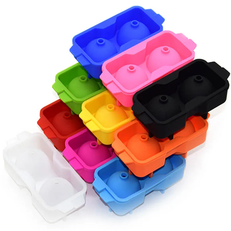 Custom 2 Cavities Ice Ball Mold Sphere Twins Ice Maker Mold Food Grade Silicone Round Ball Ice Cube Tray