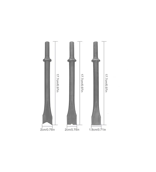 Extra Long 3pcs Air Hammer Chisels Set round Shank Pneumatic Hammer Bit for 150/190/250 Air Hammer 10mm Shank Dia Drill Bits