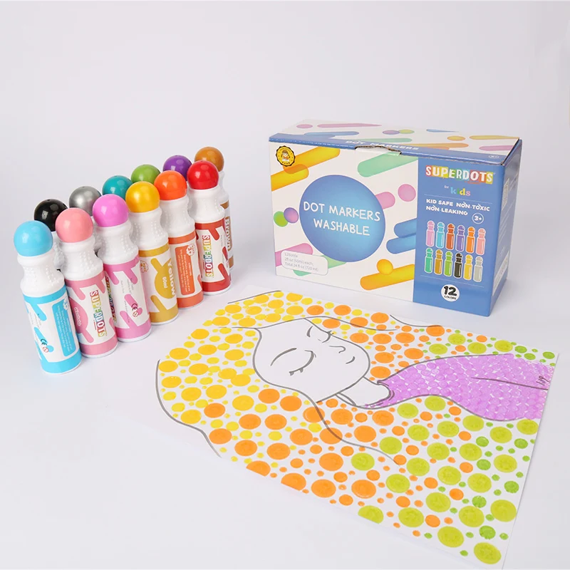Non Toxic 12 Colors Washable Ink Kids Dot Markers Painting Color Pens Bingo Daubers Graffiti Pen