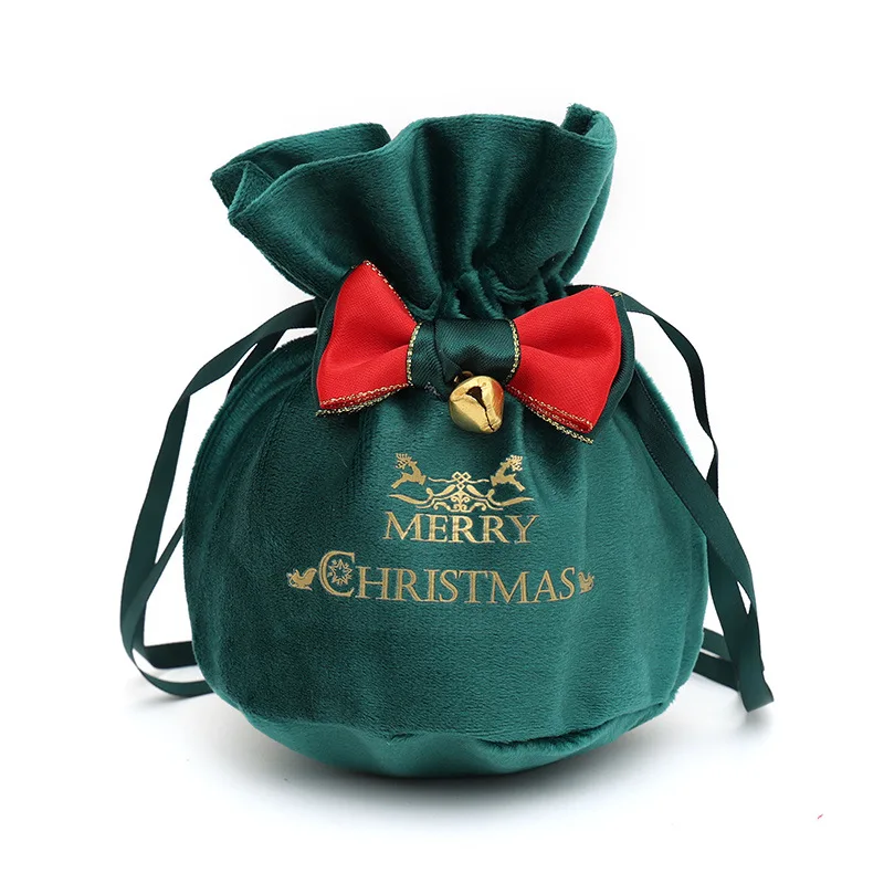New Christmas Eve apple bag bow velvet hot gold bunching gift bag Christmas creative gift bag wholesale