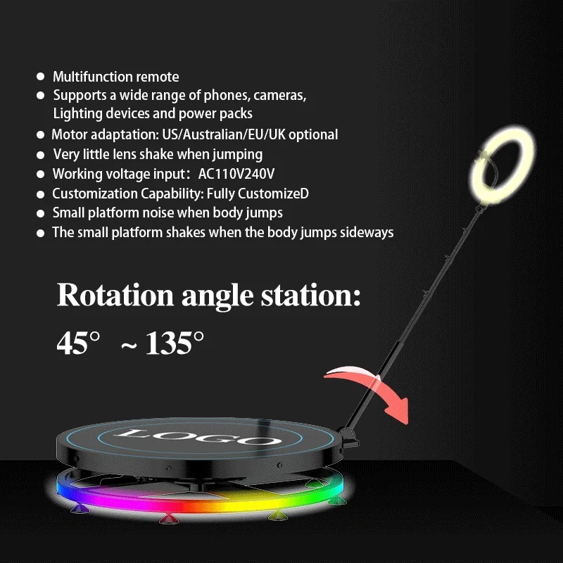 360 Slow Motion Rotating machine Manual Party 360 Kiosk Selfie Machine photobooth With Adjustable Ring Light