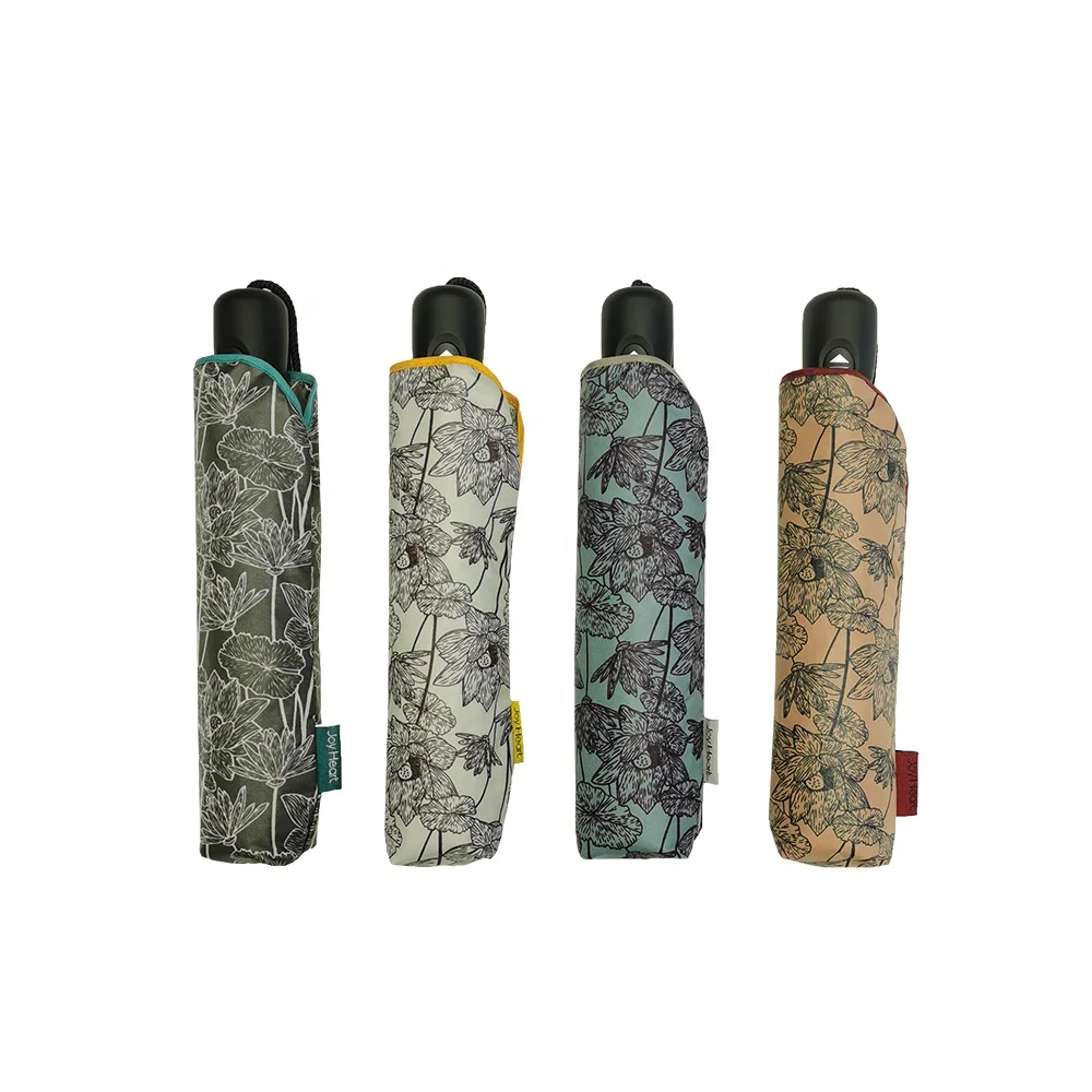 Lotus Flower Pattern Fabric Fully Automatic Three Folding Umbrella With Customized