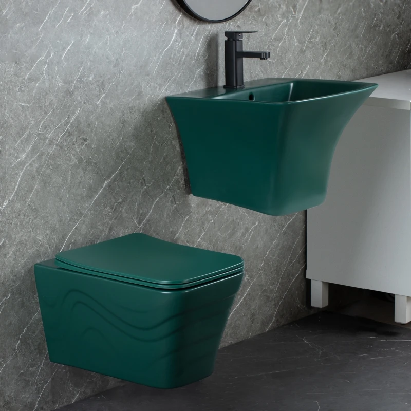 SIMILAR Sanitary Ware Ceramic Green WC Wall Hung Toilet and Wash Basin