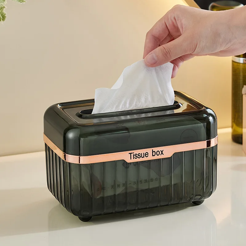 Household Tissue Storage Box for Home Desktop Dust-Proof Tissue Box Holder Plastic Multifunctional Paper Towel Dispenser