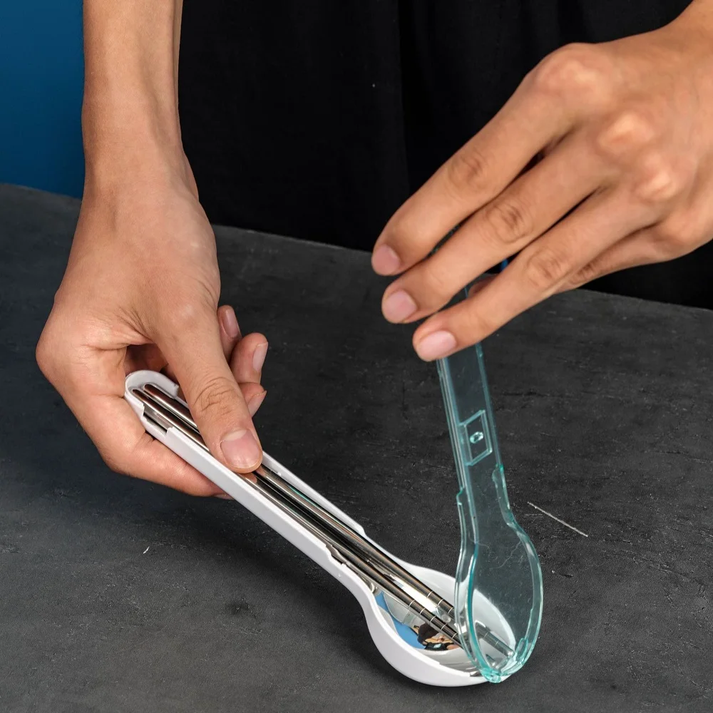 Outdoor Camping Folding Metal Multicolor Spoon Fork Chopstick Stainless Steel Flatware Portable Silver Cutlery Set With Case