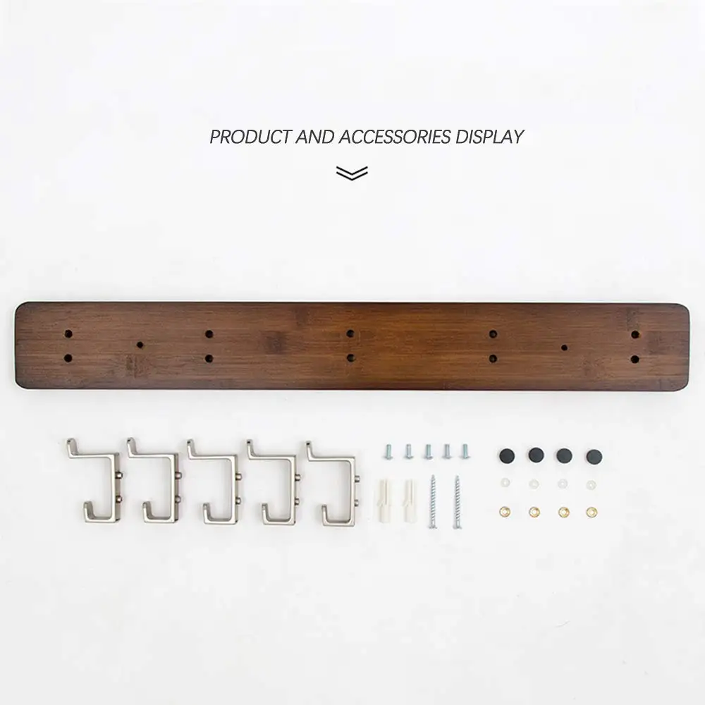 Bamboo 5 Hooks Wall Mounted Coat Rack Brown