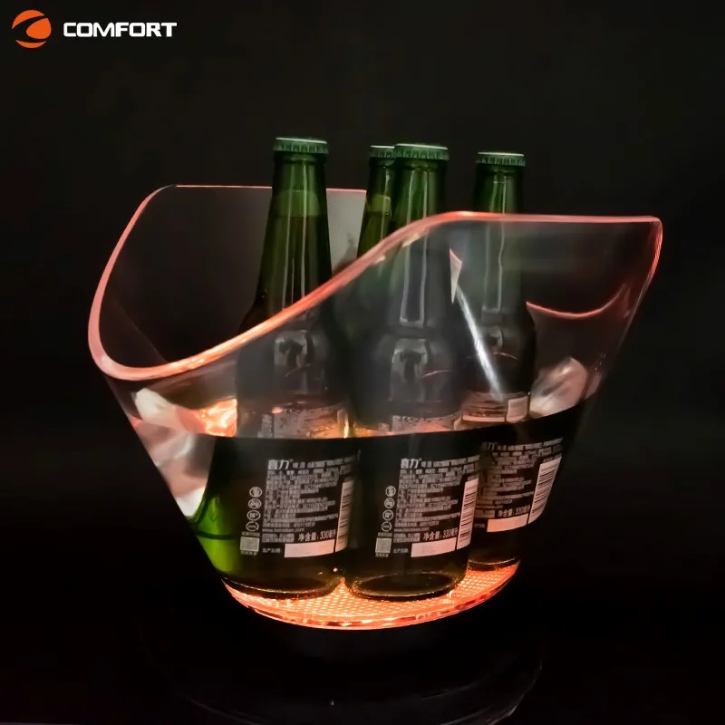 High Quality KTV Bar Champagne Acrylic Plastic Oval Shape Led Luxury Party Minimalist Your Logo PS 15L Ice Bucket