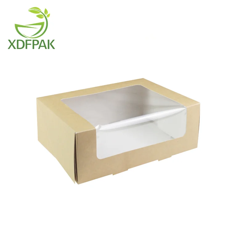 Customized 10 Inch Disposable Kraft Paper Board Square Cake Box with Window for Cupcakes Other Foods Eco-Friendly Packaging