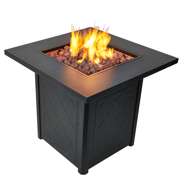 28 Inch Patio Garden Heater Decor Propane Gas Fire Pit Table 50,000 BTU Square Metal Firepits Outdoor Fireplace