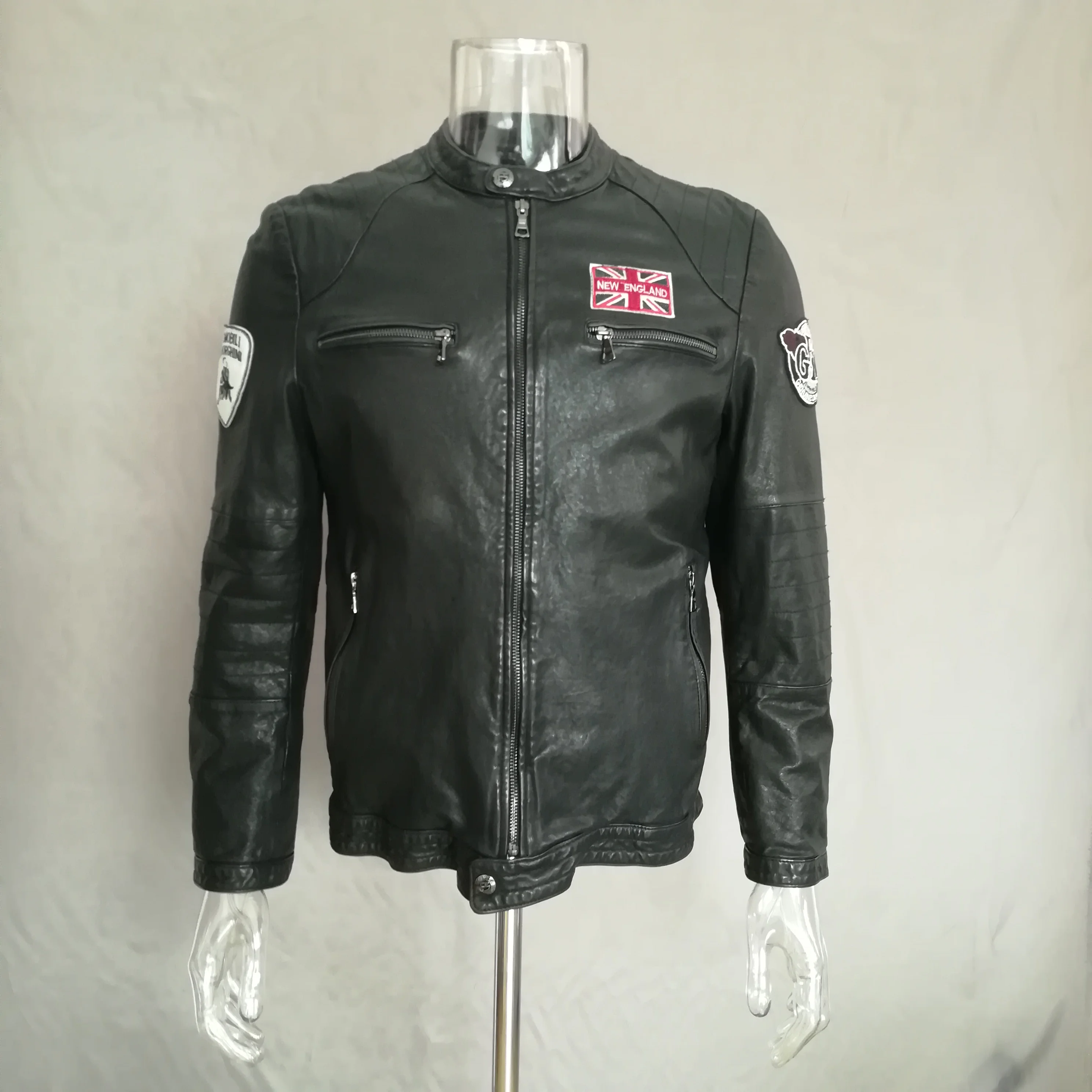 wholesale black sheepskin leather motorcycle jackets men