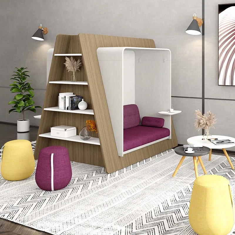 Meeting Pod Office Working Studio Sound Office Booth Sofa With Bookshelf And Pad
