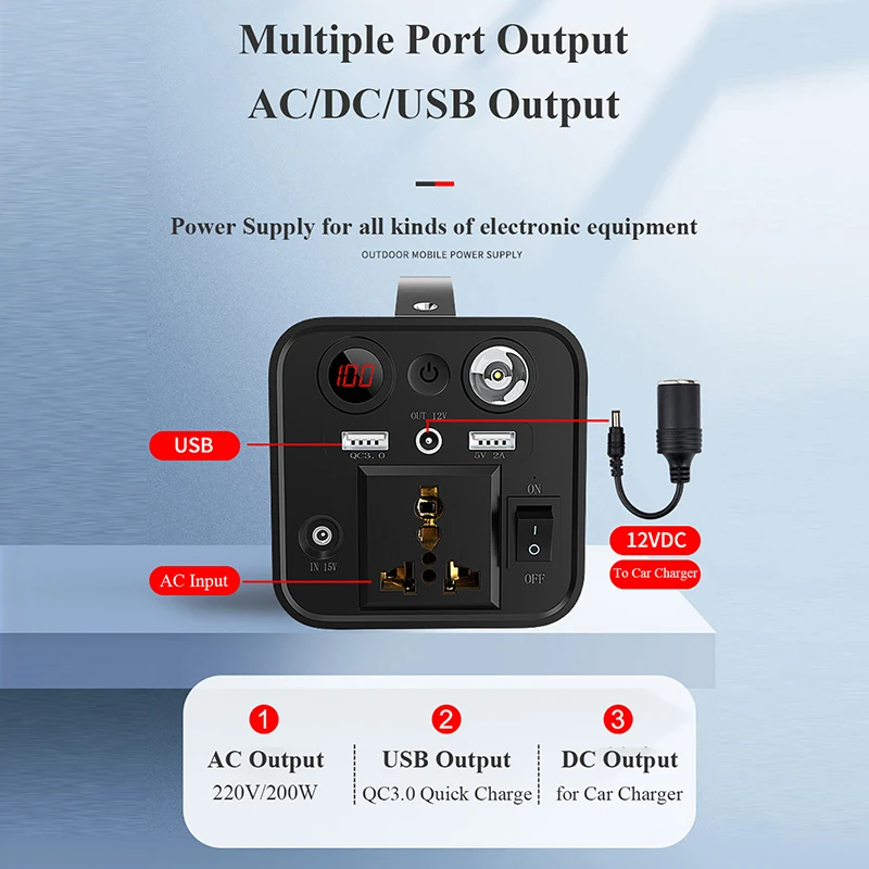 68000mAh Generator Battery Charger 200W-250W Portable Power Station Outdoor Emergency Power Supply Camping Power Bank Inverter