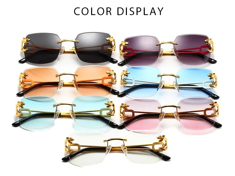 wholesale female personality leopard mirror leg male 2024 Fashion Trends rimless designer luxury Cut edge sun glasses Sunglasses