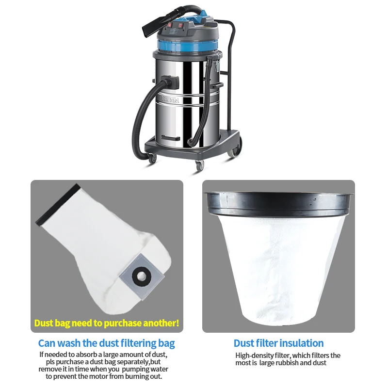 Blue 70L Large Capacity Car Beauty Vacuum Cleaner Wet and Dry Stainless Steel Bucket Silent auto vacuum cleaner