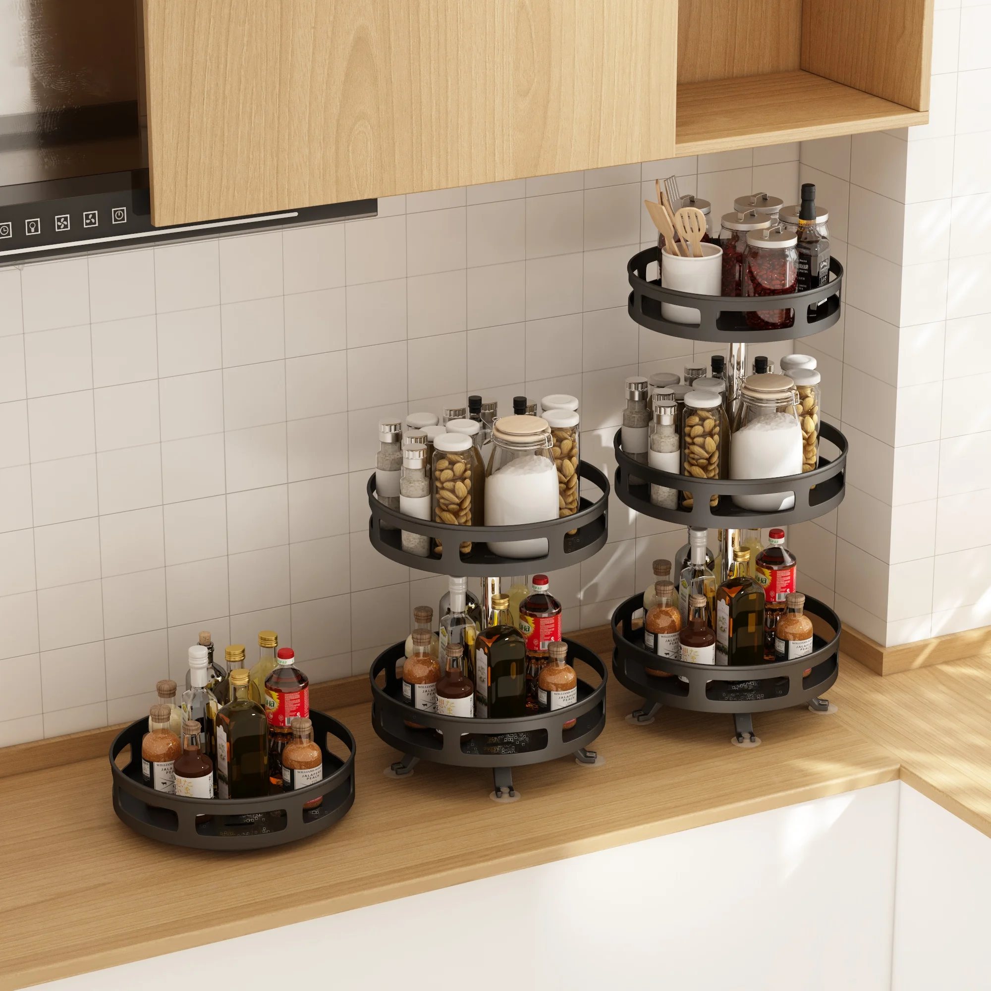 Rotating Stainless Steel Iron Spice Rack Basket Kitchen Storage Holder Seasoning Organizer Sink Versatile Home Kitchen Bathroom