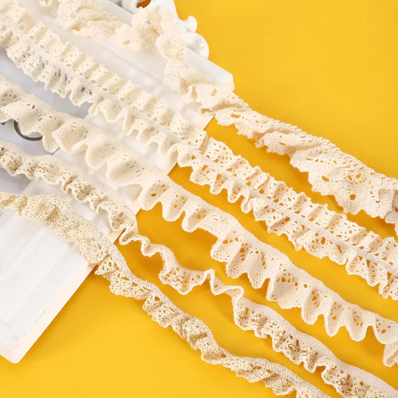 Customized 2cm Cotton Lace Fold Manufacturers Wholesale Skirt Decoration Lace Accessories Embroidery Wave Elastic Lace