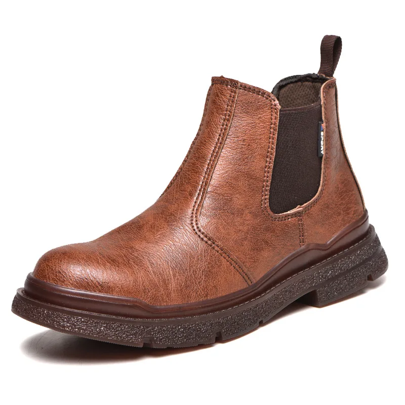 Smooth Leather Slip on Waterproof Oil Resistant Safety Boots for Men Outdoor No Lace Safety Shoes With Steel Toe