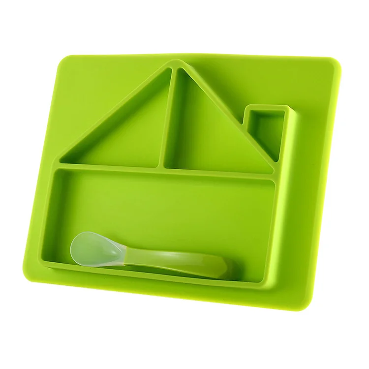 Baby Silicone Dining Plates Cute Cartoon House Shaped Child Training Plate Tray Tableware Kids Food Feeding Bowl Dishes Non-slip