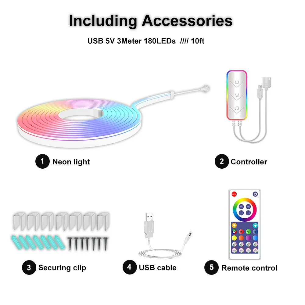 Smart Home Light Tuya wifi Bluetooth 3 meters colorful music neon light strip music light strip DIY shape 16 million colors