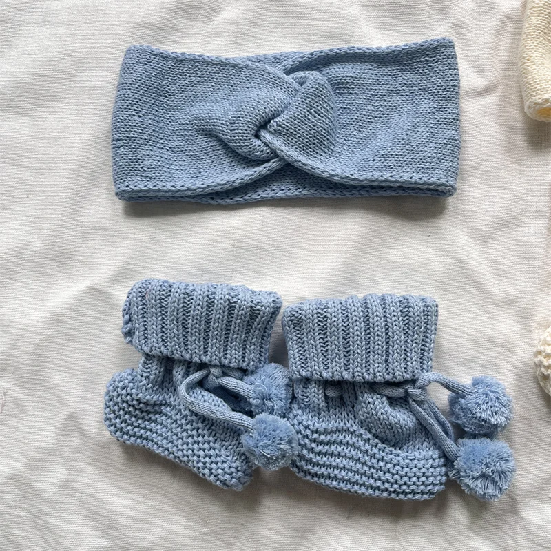 Matched Boots And Hat Gift Set Natural Rose Pink Knitted Newborn Baby Bobtail Booties Crochet Pattern With Pom Pom