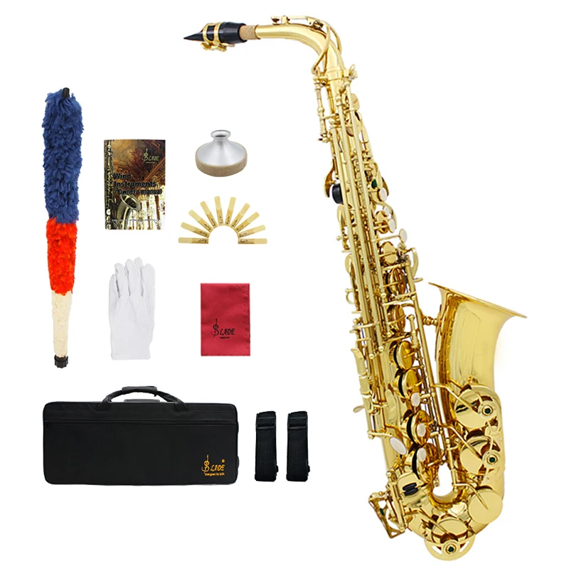 
 Латунный инструмент для тренировки выступлений SLADE Gold Eb, альт саксофон с высококачественной упаковочной коробкой, аксессуары, оптовые цены   (1600070964375)