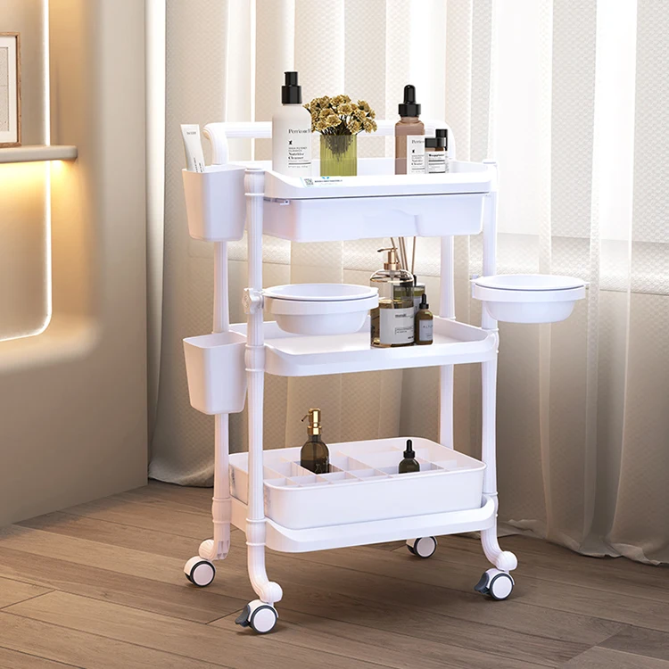 New Design Cheap Thick And Strong Bearing 150 kg Beauty Carts Multi-layer Pink/White  Trolley Cart Stand Beauty
