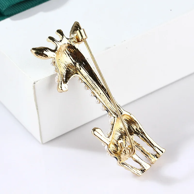 Luxury Fashion Jewelry Brooches Enamel Pearl Giraffe For Animal Brooch Pin