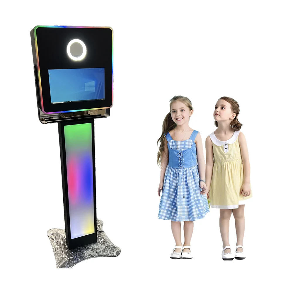 Portable Selfie 360 Degree Platform Spinner Business Photobooth 15.6 Print Wood Mirror Photo Booth