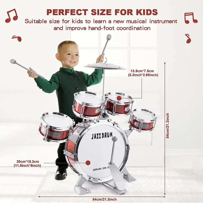 Toddler Percussion Musical Instruments Toys Gifts Jazz Drum Kit Bass Cymbal Drum Set for Kids