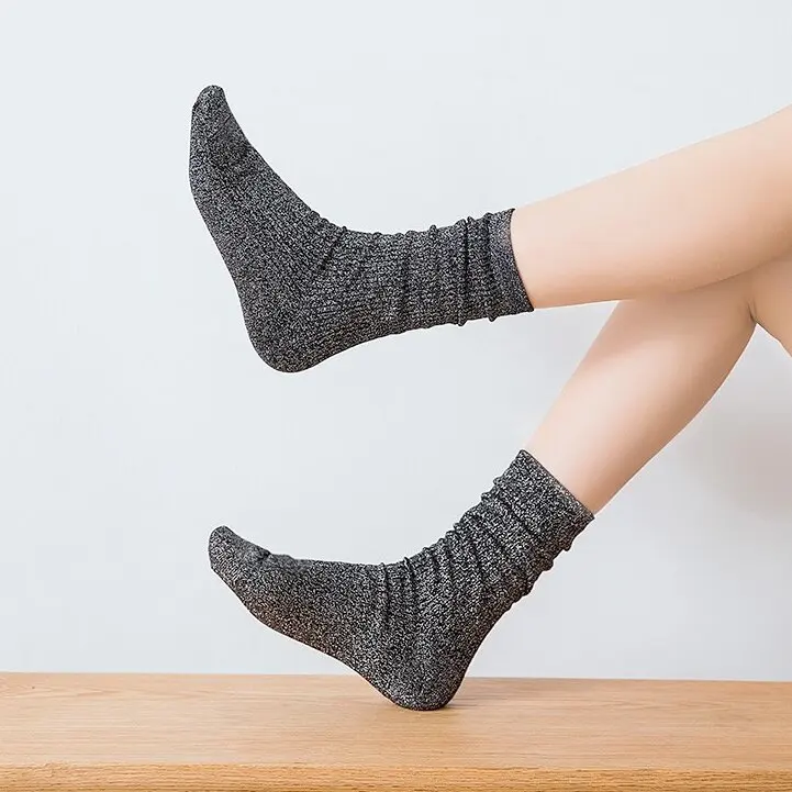Popular Spring Autumn Ladies Socks Chic Fashion Women Metallic Socks Shimmer Glitter Shiny Yarn Woven Women Gold Silver Socks
