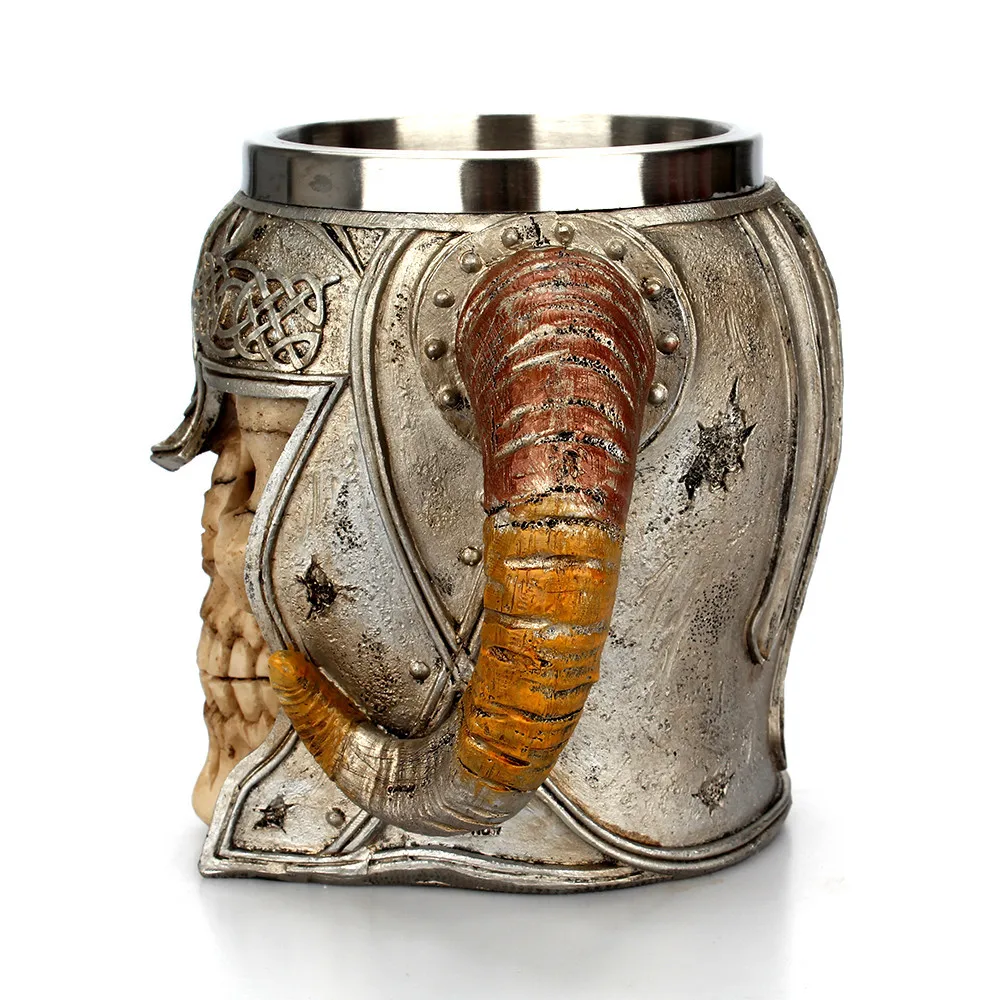Unique Skeleton Stein Tankard Drinking Viking Horn Mug for Beer Coffee Stainless Steel Skull Mug Viking Horn Cups for Drinking