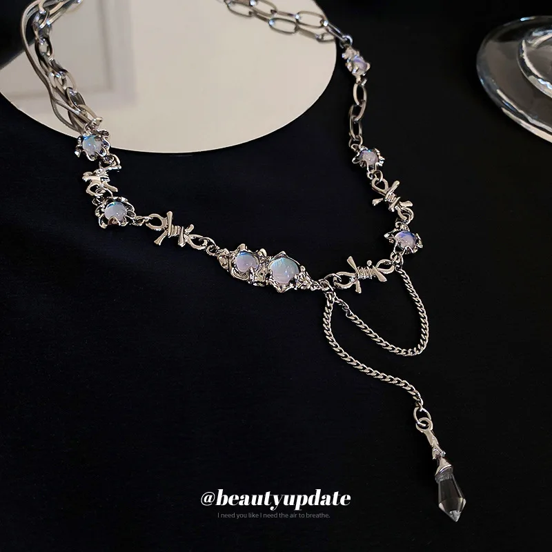Special-Interest Design Irregular Chain Moonstone Glass Bead Necklace South Korea Ins Clavicle Cold Style Women