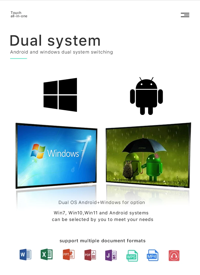 65 75 85 98 Inch School Education Equipment IR Touch Screen 4K Display All in One PC Smart Digital Board Interactive Whiteboard