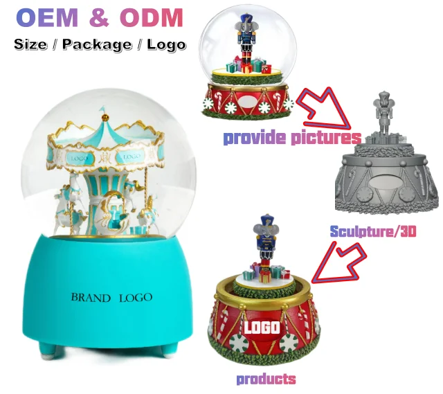 Custom logo gifts Resin Souvenir Water Globe luxury snow ball Music Automatic Snow Functions carousel horse Snow Globe with logo