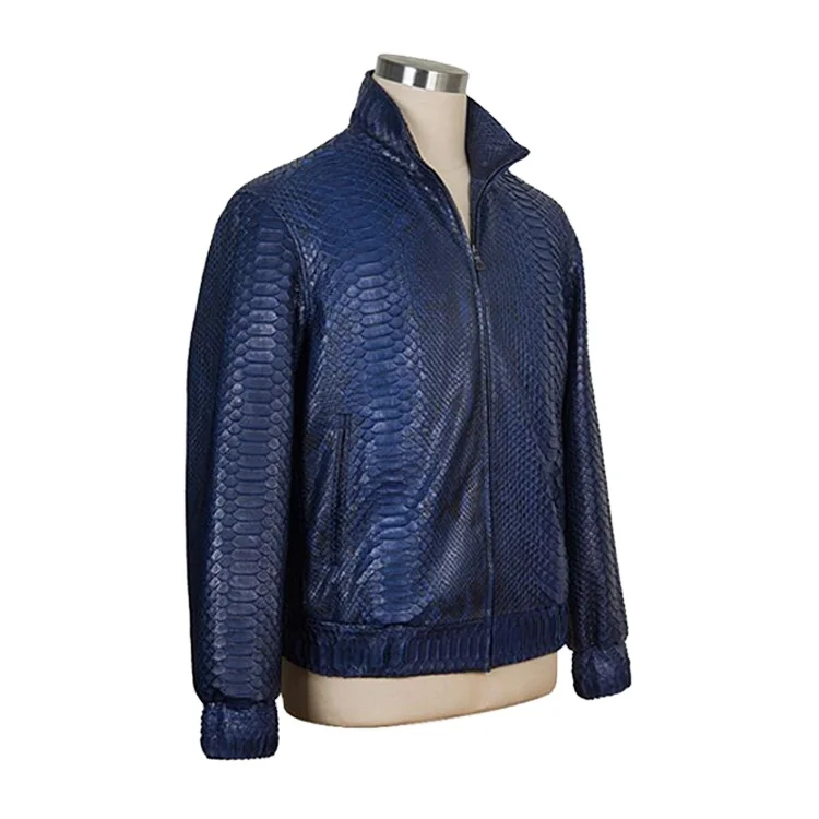 Luxury real exotic custom genuine python skin mens leather bomber jacket