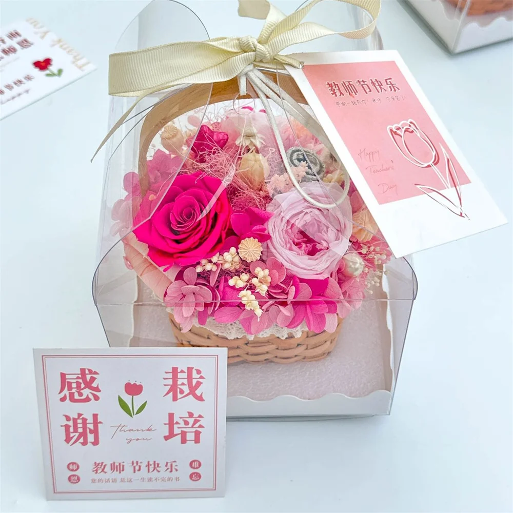 E- Luxury Small flower basket Eternal Gerbera rose flower arrangement preservwd flowers living room table decoration